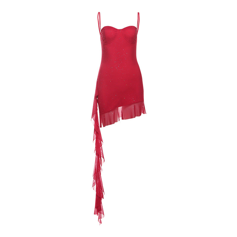 Damen Glamouröses Bustier-Kleid mit funkelnden Verzierungen und asymmetrischem Saum Drune