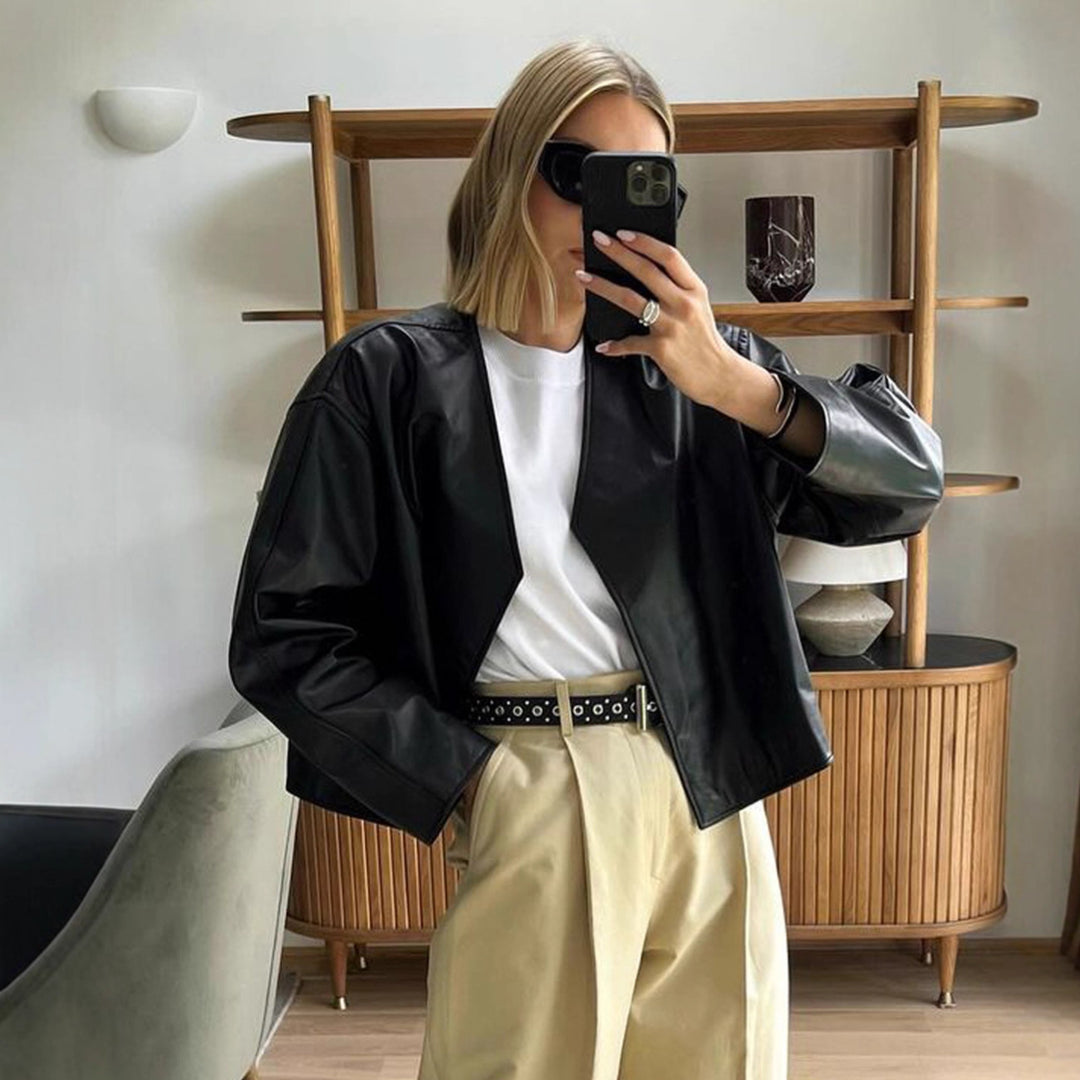 Damen modische Jacke aus hochwertigem Kunstleder Drune