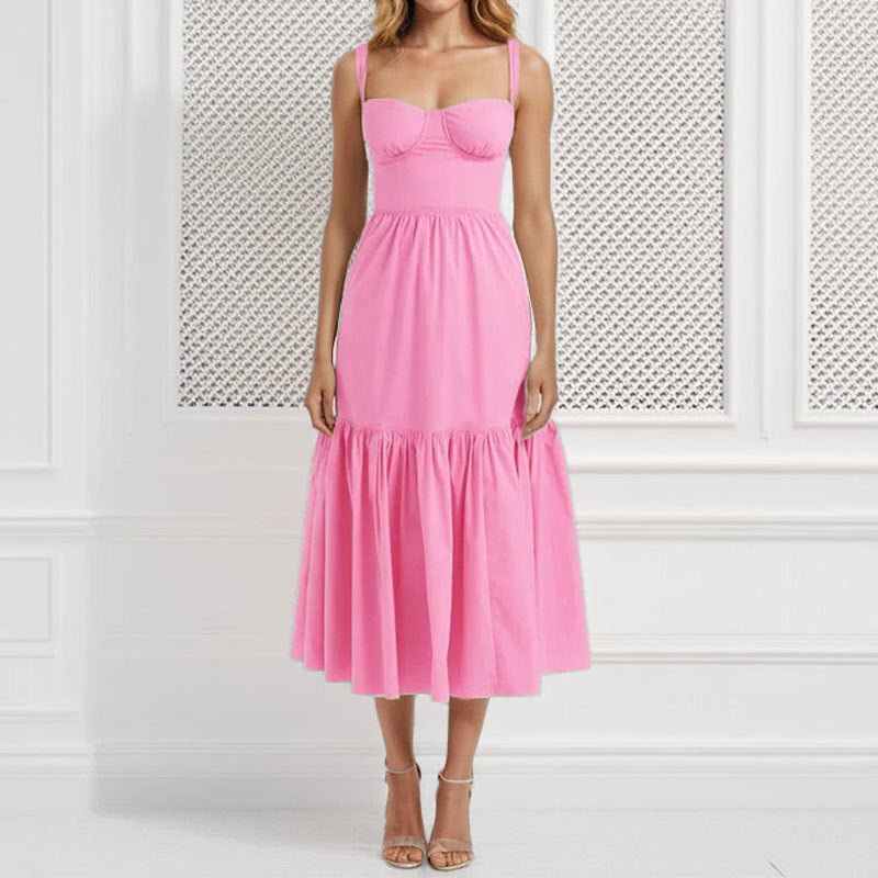 Damen Blumenkleid mit Rüschensaum und schmalen Trägern Drune