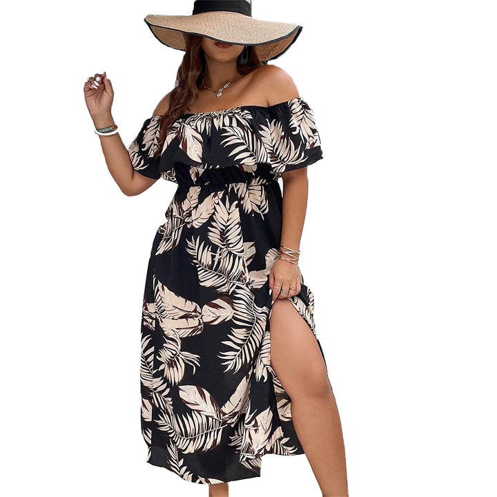 Damen Off-Shoulder Maxikleid mit raffinierten Rüschen und seitlichem Schlitz Drune