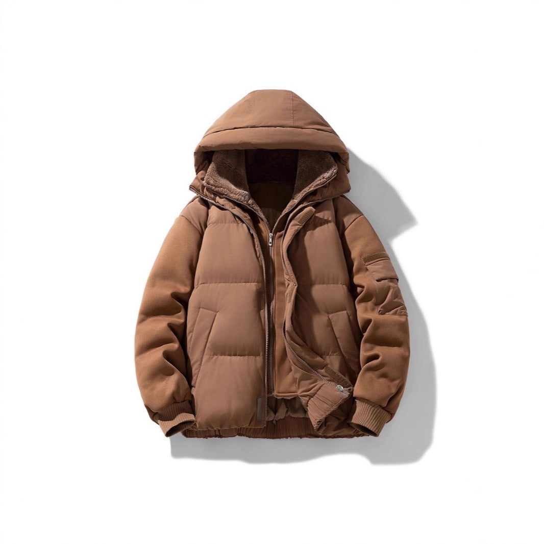 Herren Wattierte Kapuzenjacke mit Teddyfutter und kontrastierenden Softshell-Ärmeln Drune