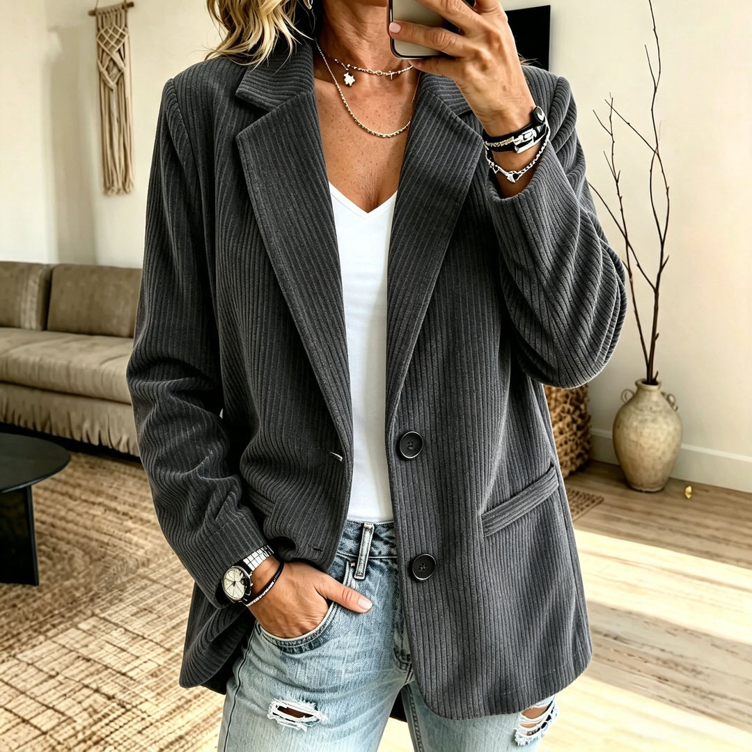 Damen Cordblazer mit Nadelstreifen-Optik und Oversize-Schnitt Drune