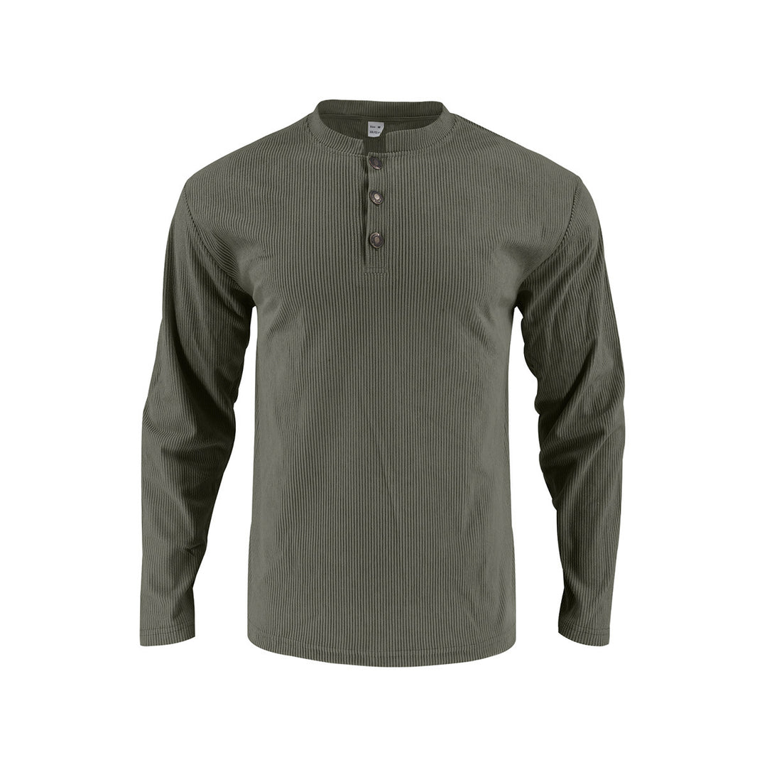 Herren Langarmshirt mit modischer Stehkragen und Knopfleiste Drune