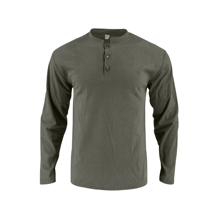 Herren Langarmshirt mit modischer Stehkragen und Knopfleiste Drune