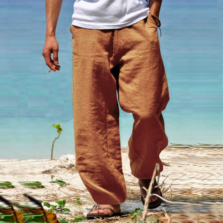 Herren nan lässige Strandhose im Palazzoschnitt aus atmungsaktivem Leinen-Baumwollmix mit Komfortbund Drune