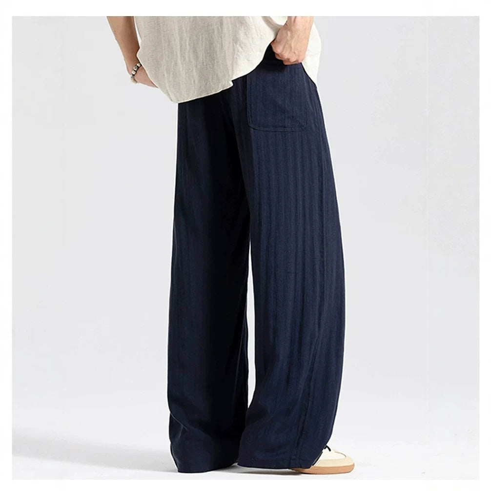 Herren Weite Leinenhose im Oversize-Stil mit Kordelzug und Seitentaschen Drune