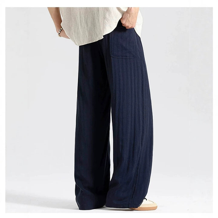 Herren Weite Leinenhose im Oversize-Stil mit Kordelzug und Seitentaschen Drune