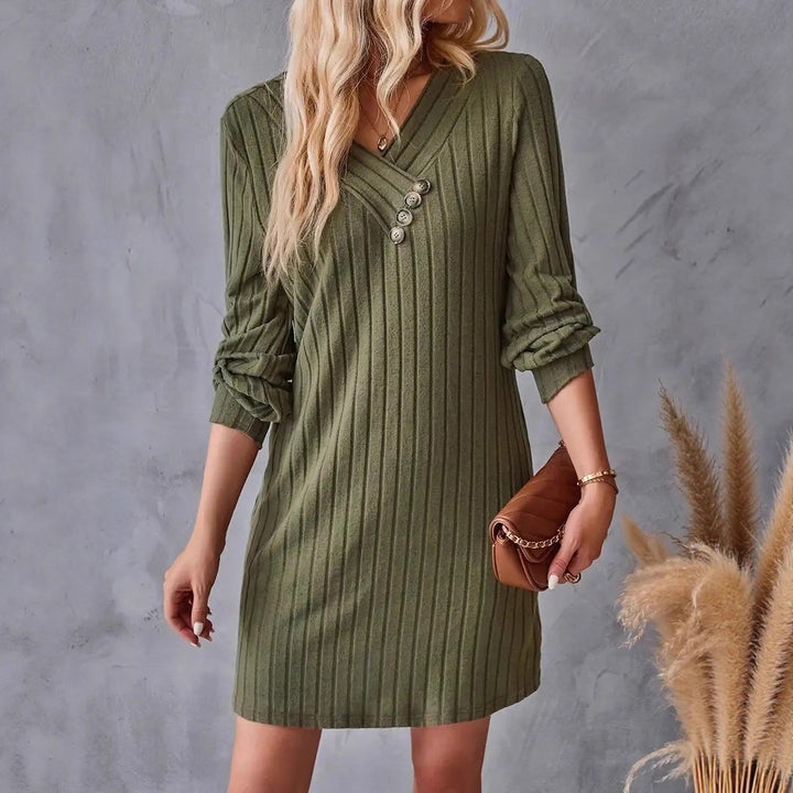 Damen Röhrenkleid mit elegantem V-Ausschnitt und dekorativen Knöpfen Drune