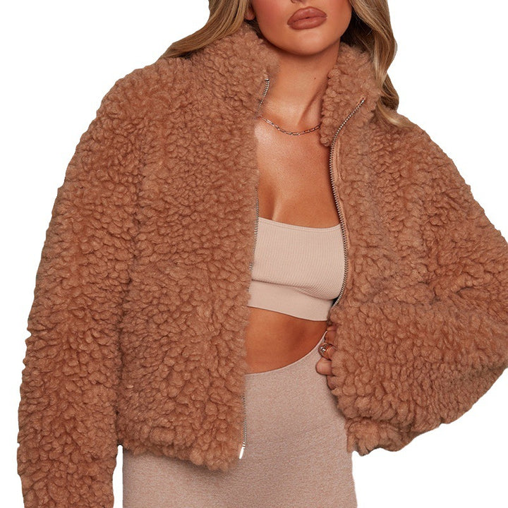 Damen warme Fleece-Jacke mit hoher Kragen und Reißverschluss Drune