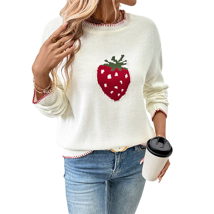 Damen Verspielter Pullover mit Erdbeer-Motiv Drune