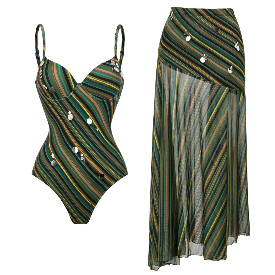 Damen eleganter Badeanzug mit passendem Strandrock Drune