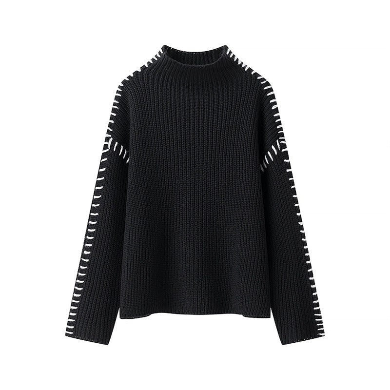 Damen modischer Strickpullover mit hohen Kragen und eleganten Seitendetails Drune