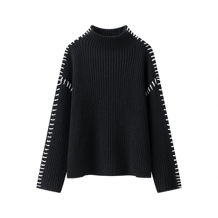 Damen modischer Strickpullover mit hohen Kragen und eleganten Seitendetails Drune