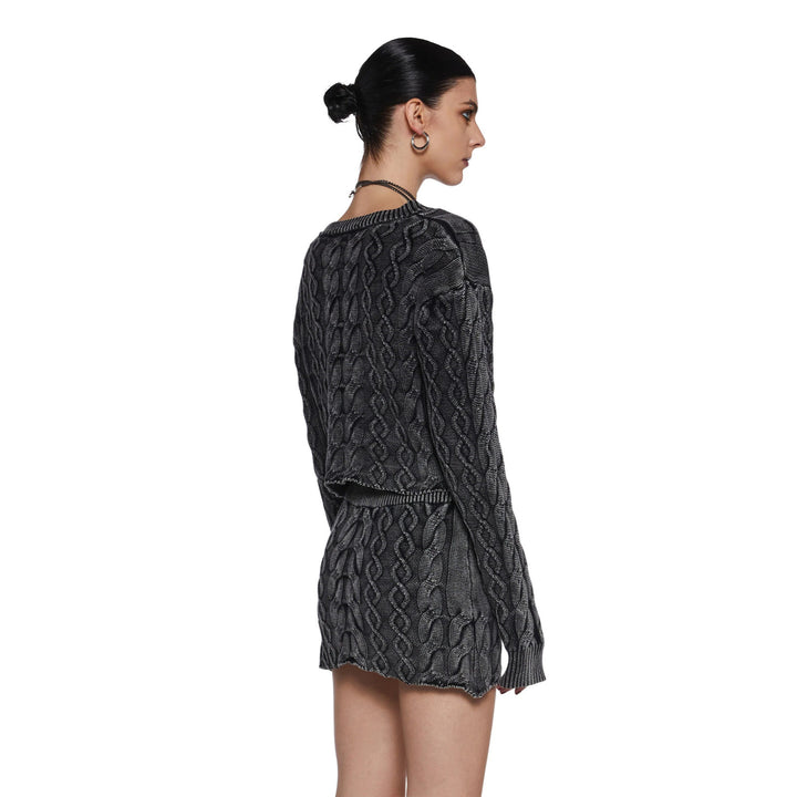 Damen Grob gestricktes Crop-Top und Minirock-Set Drune