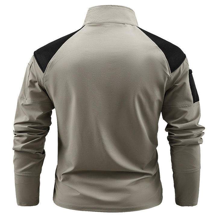 Herren nan taktisches Combat-Fieldshirt mit Halbreißverschluss, atmungsaktiven Mesh-Schultern und multifunktionalen Ärmeltaschen Drune