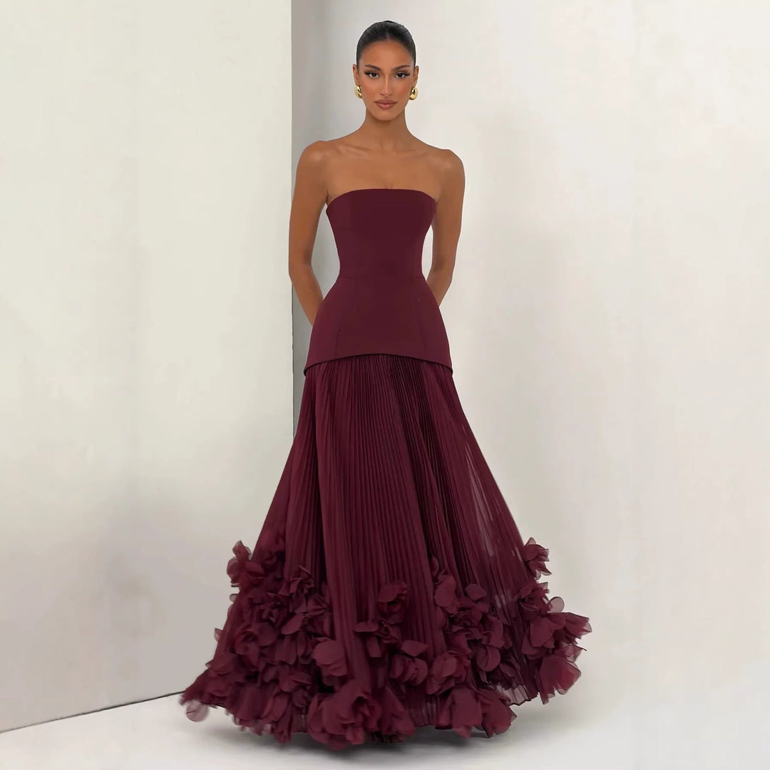 Damen Elegantes schulterfreies Abendkleid mit raffinierten Rüschen Drune