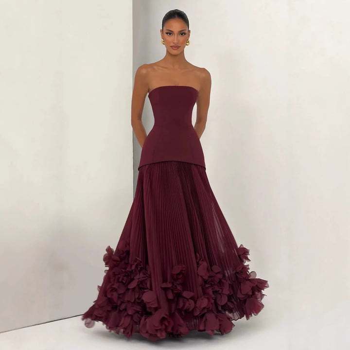 Damen Elegantes schulterfreies Abendkleid mit raffinierten Rüschen Drune