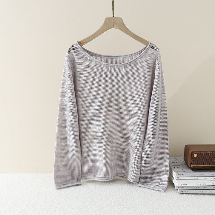 Damen Lockerer Feinstrick-Pullover mit U-Boot-Ausschnitt und Waffelstruktur Drune