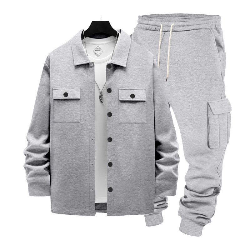 Herren nan lässiges Baumwoll-Misch Overshirt und Cargo-Jogger Set mit Kordelzug, Pattentaschen und elastischen Bündchen Drune