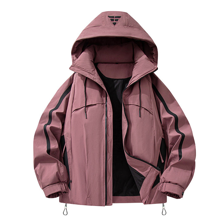 Unisex gefütterte Outdoor-Utility-Jacke mit Kapuze und reflektierenden Streifen Drune