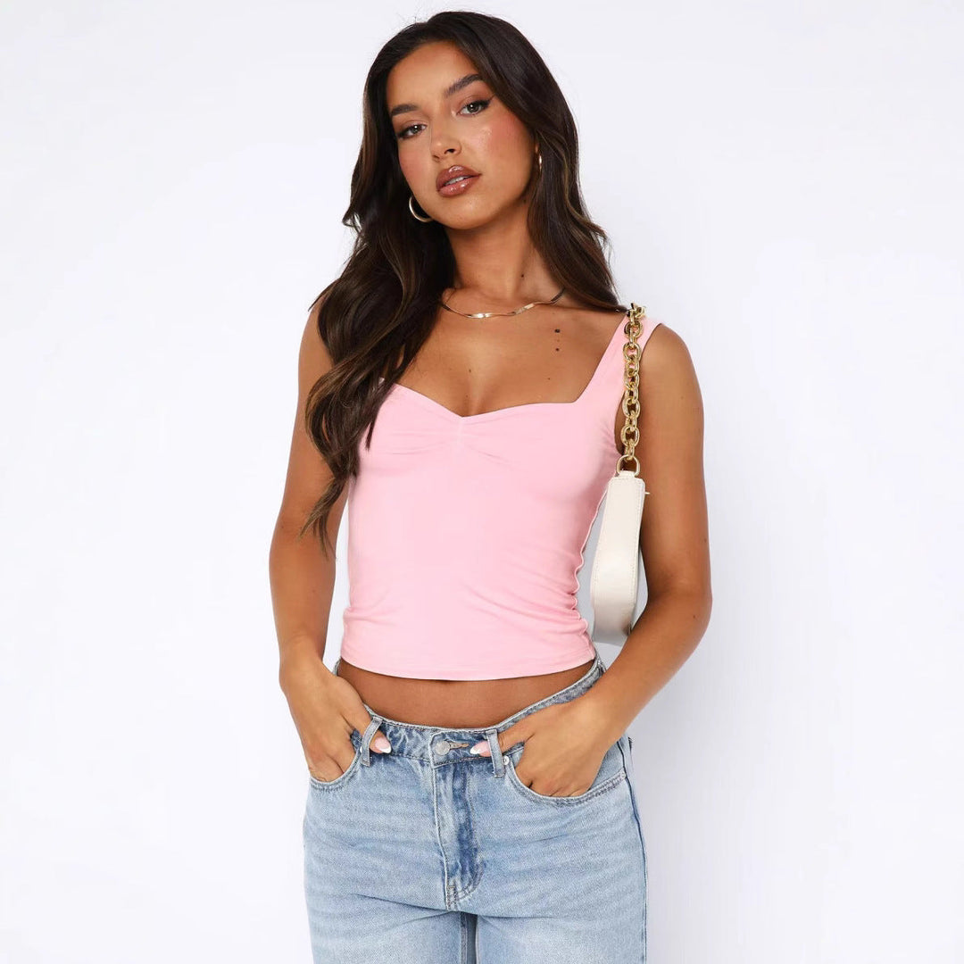 Damen figurbetontes Crop-Top mit breiten Trägern und V-Ausschnitt Drune