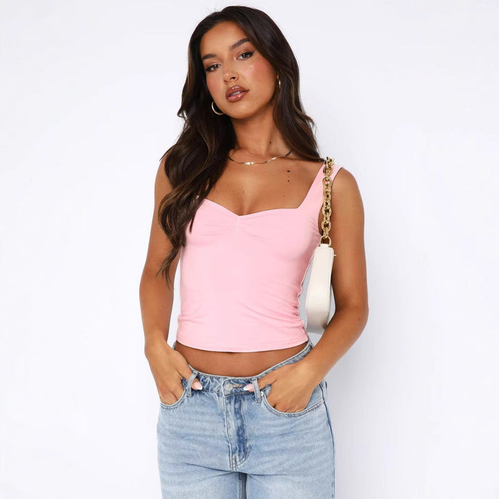 Damen figurbetontes Crop-Top mit breiten Trägern und V-Ausschnitt Drune