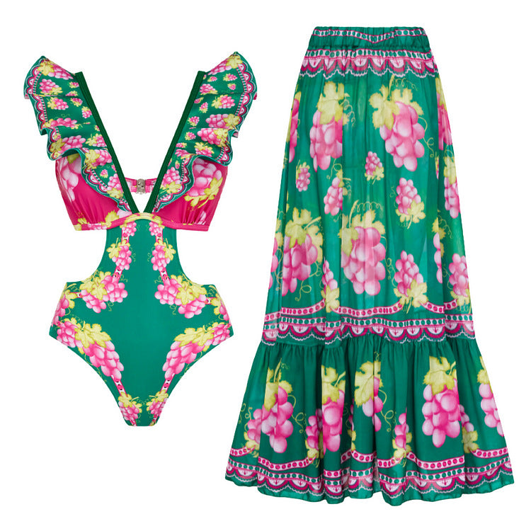 Damen Stylish Elegantes Badeanzug- und Rockset Drune