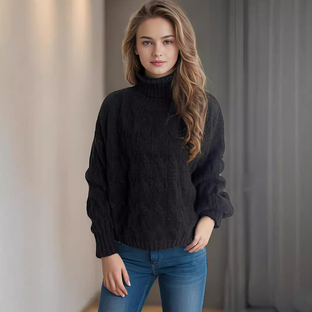 Damen Grobstrickpullover mit hohem Kragen und innovativem Zopfmuster Drune