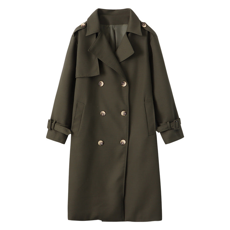 Damen eleganter Trenchcoat mit doppelter Knopfdetail und Taillengürtel Drune