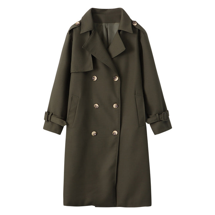 Damen eleganter Trenchcoat mit doppelter Knopfdetail und Taillengürtel Drune