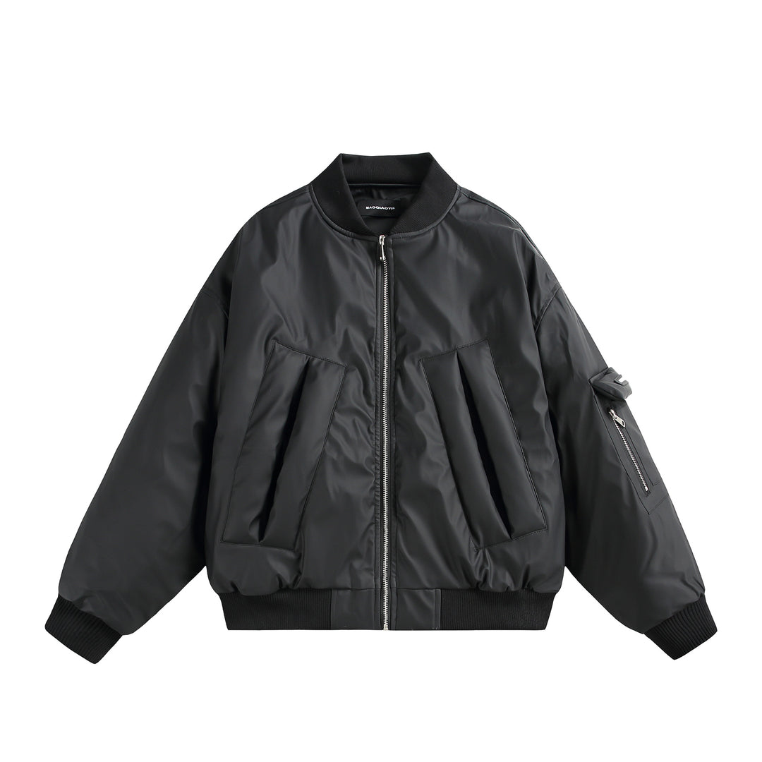 Unisex Kurz geschnittene Oversize-Pufferjacke mit Utility-Ärmeltasche und Rippenbündchen Drune