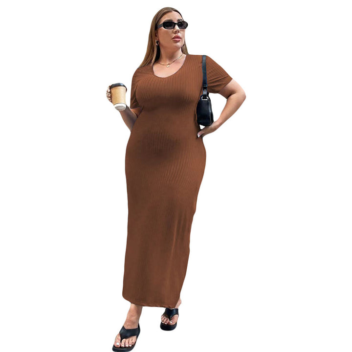 Damen Figurbetontes Maxikleid mit Seitenschlitz und Rippenstruktur Drune