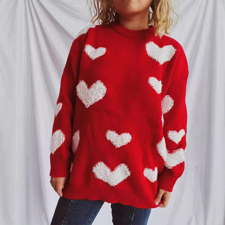 Damen Strickpullover mit herzförmigen Applikationen Drune