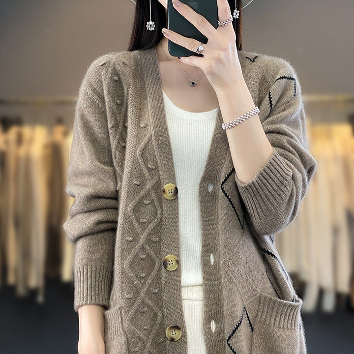 Damen Kuscheliger Oversize-Cardigan mit Ajour‑ und Rautendetail Drune