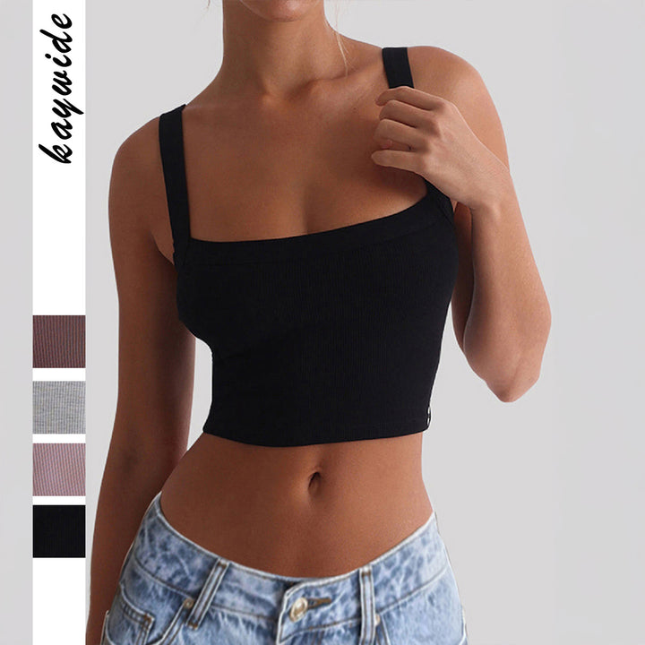 Damen figurbetontes Crop-Top mit breiten Trägern und Rippstruktur Drune