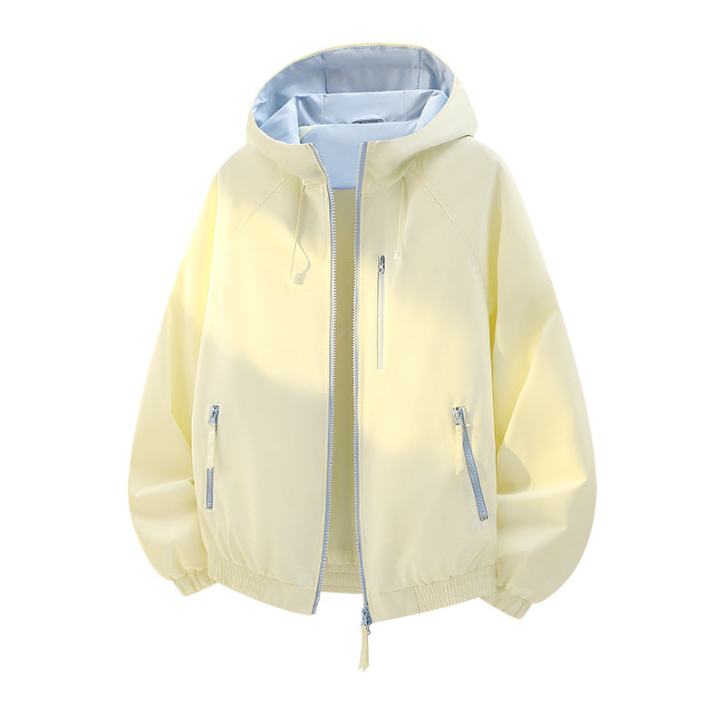 Damen Leichte Kapuzen‑Shelljacke im Urban‑Look mit kontrastfarbenem Futter, Reißverschlusstaschen und elastischem Bund Drune
