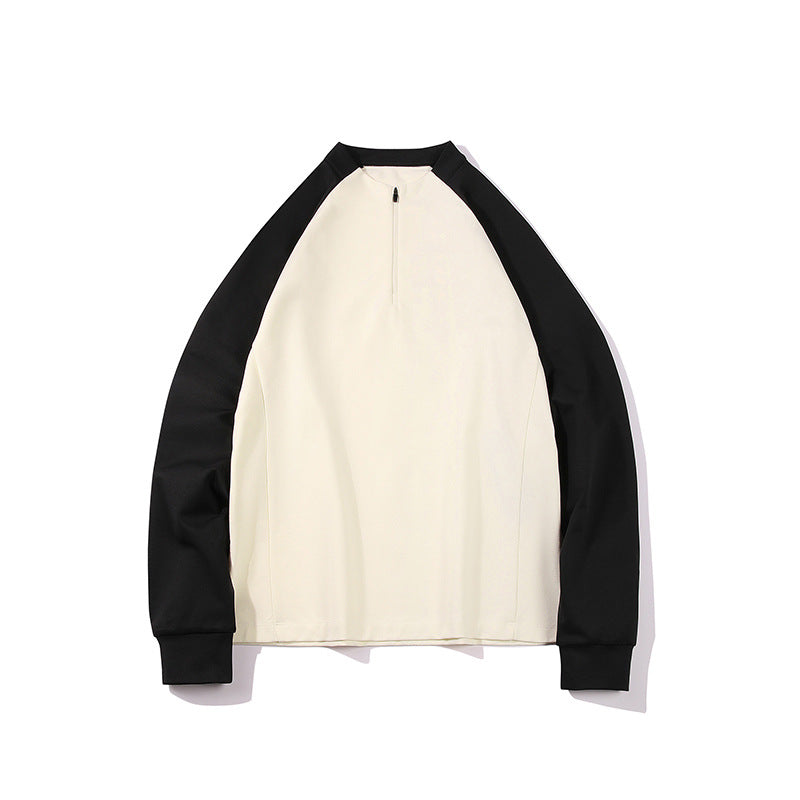 Herren Halbzip-Sweatshirt mit Raglanärmeln, Stehkragen und Kontrastärmeln Drune