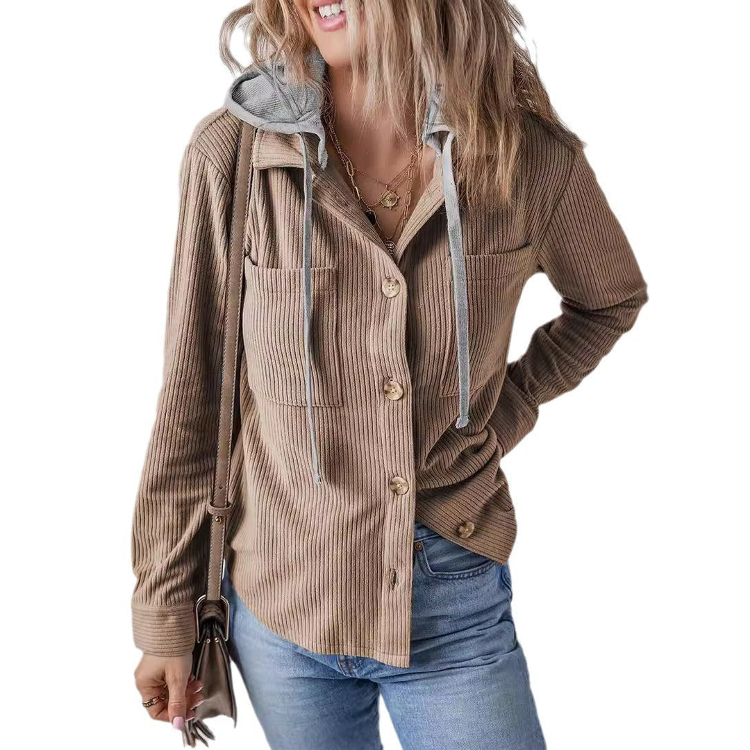 Drune | Damen Kapuzenshirt Jacke mit Rippstruktur Casual Style