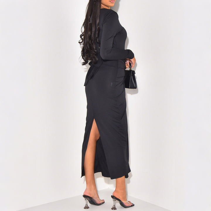 Damen nan gerafftes Maxikleid mit Knotenfront, figurbetonter Silhouette und seitlichem Schlitz Drune