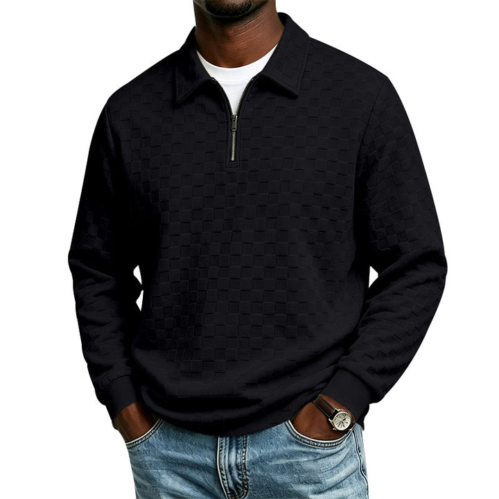Herren Strukturierter Strickpullover mit Troyer-Kragen und halbem Reißverschluss Drune