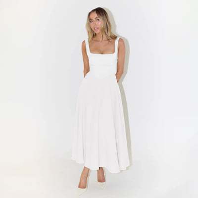 Damen Fließendes Midi-Kleid mit quadratischem Ausschnitt und eleganter A-Linien-Silhouette Drune