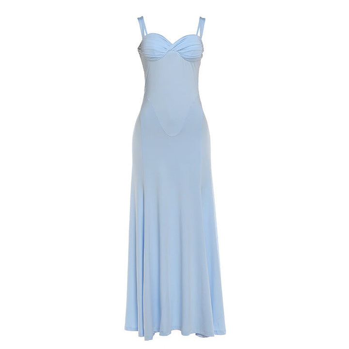 Damen Elegantes Maxikleid mit fein gerafftem Oberteil und Spaghettiträgern Drune