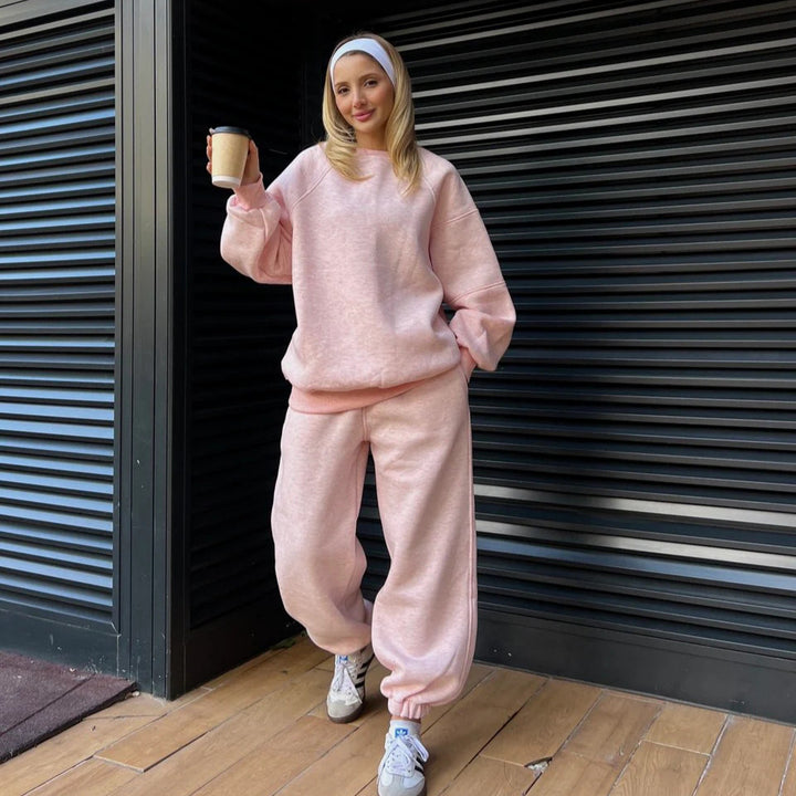 Damen Oversized Sweatshirt- und Palazzo-Jogginghose Set aus schwerem Baumwollfleece Drune