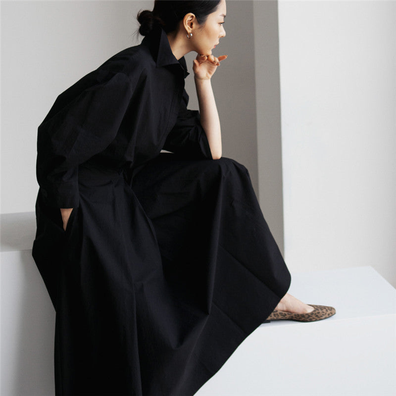 Damen Kragenblusenkleid mit taillierter Knopfleiste und weitem Faltenrock Drune