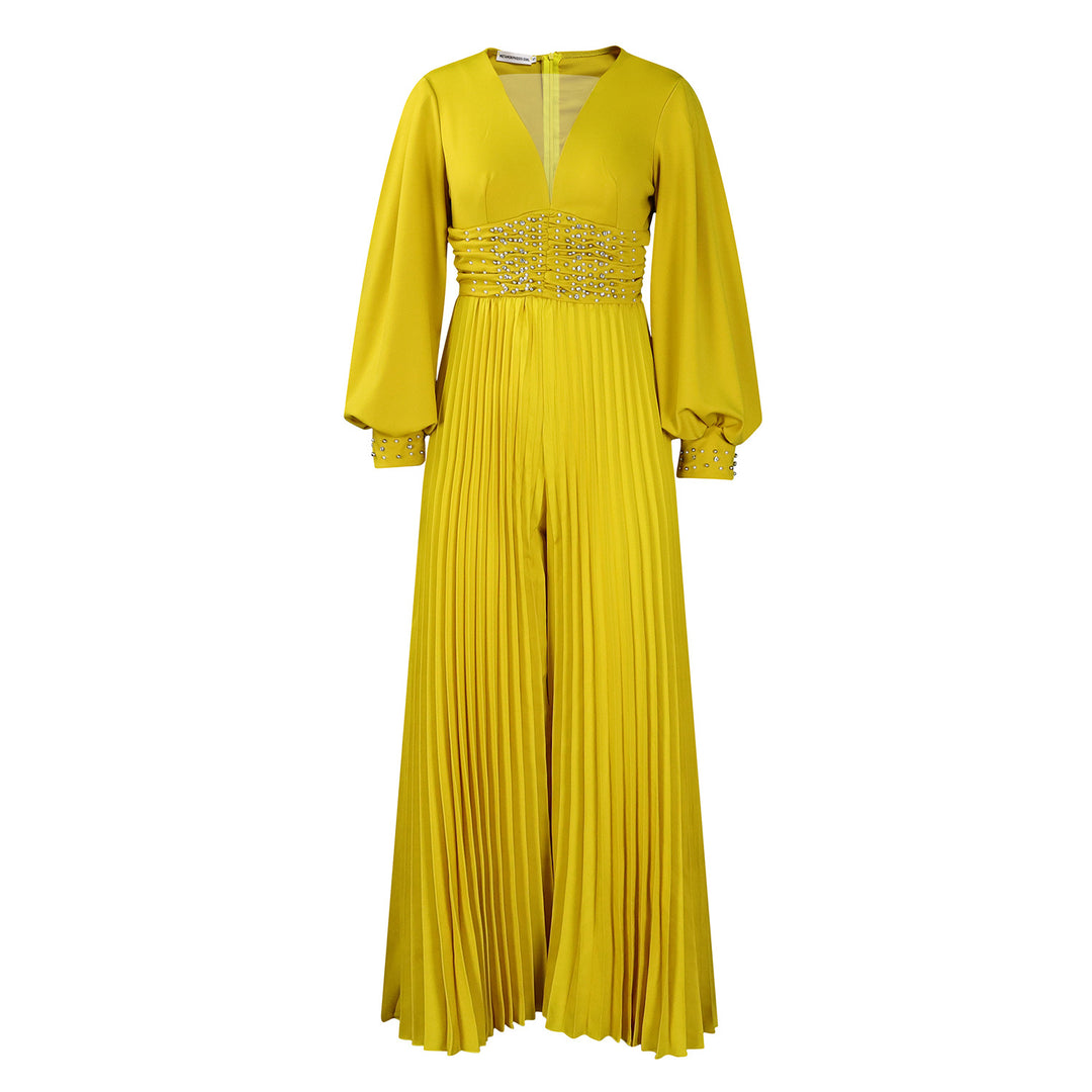 Damen eleganter Jumpsuit mit plissiertem Design und glitzernden Details Drune