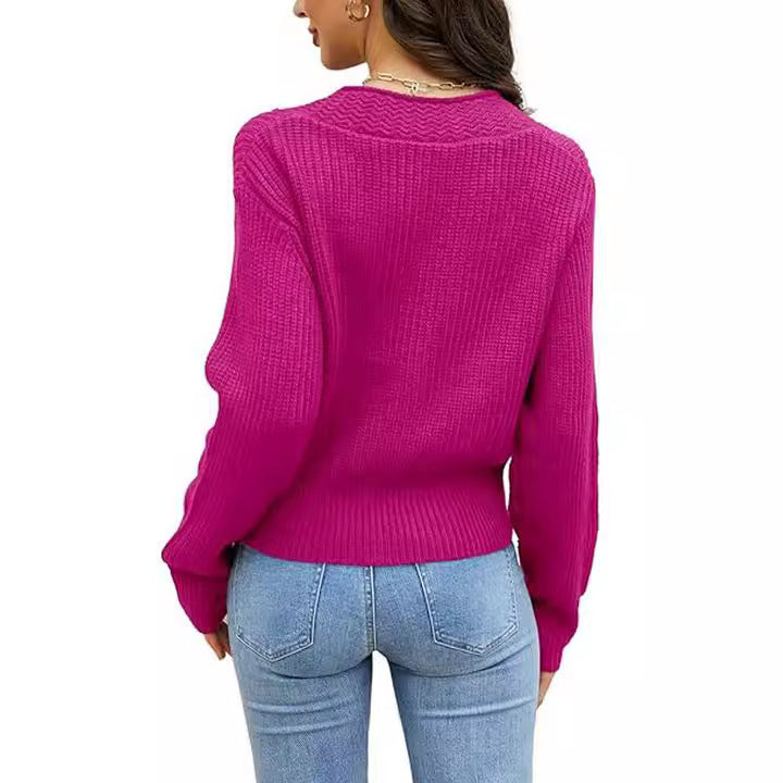 Damen cropped Strickjacke mit tiefem V-Ausschnitt und elegantem Knopfverschluss Drune