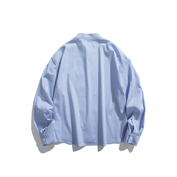 Unisex Oversize-Kastenhemd mit Stehkragen, Brusttasche und feiner Streifenstruktur Drune
