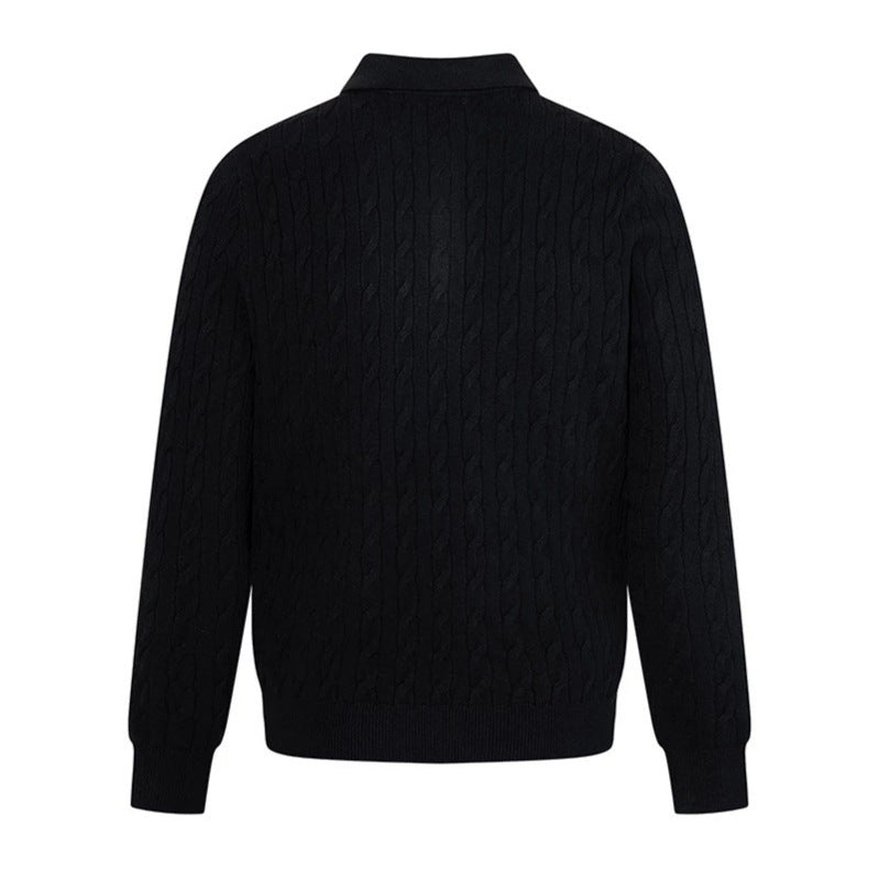 Herren Strick-Polo mit Zopfstrickmuster, Hemdkragen und Knopfleiste Drune