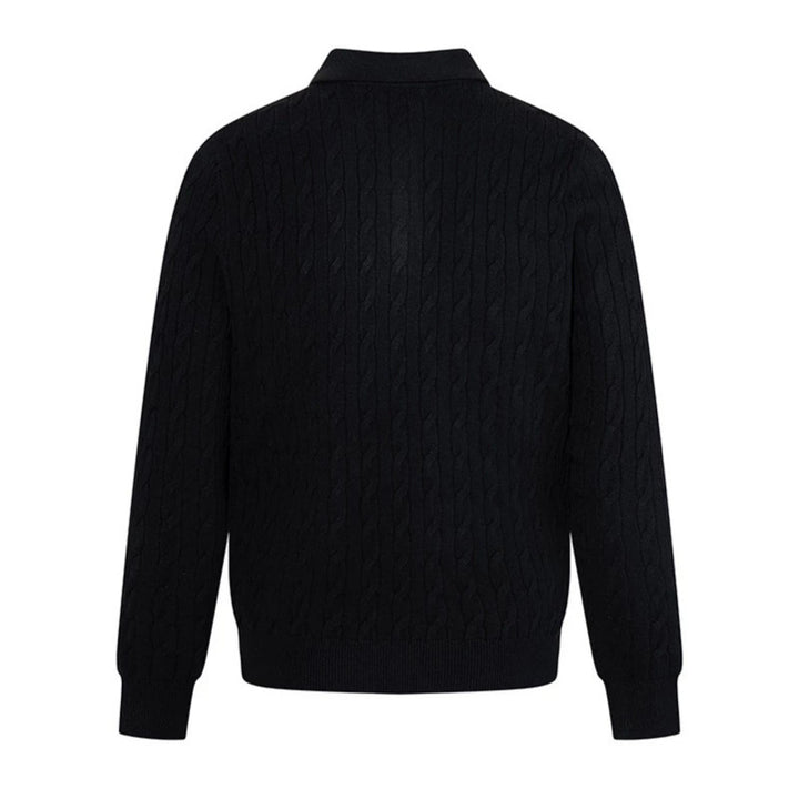 Herren Strick-Polo mit Zopfstrickmuster, Hemdkragen und Knopfleiste Drune