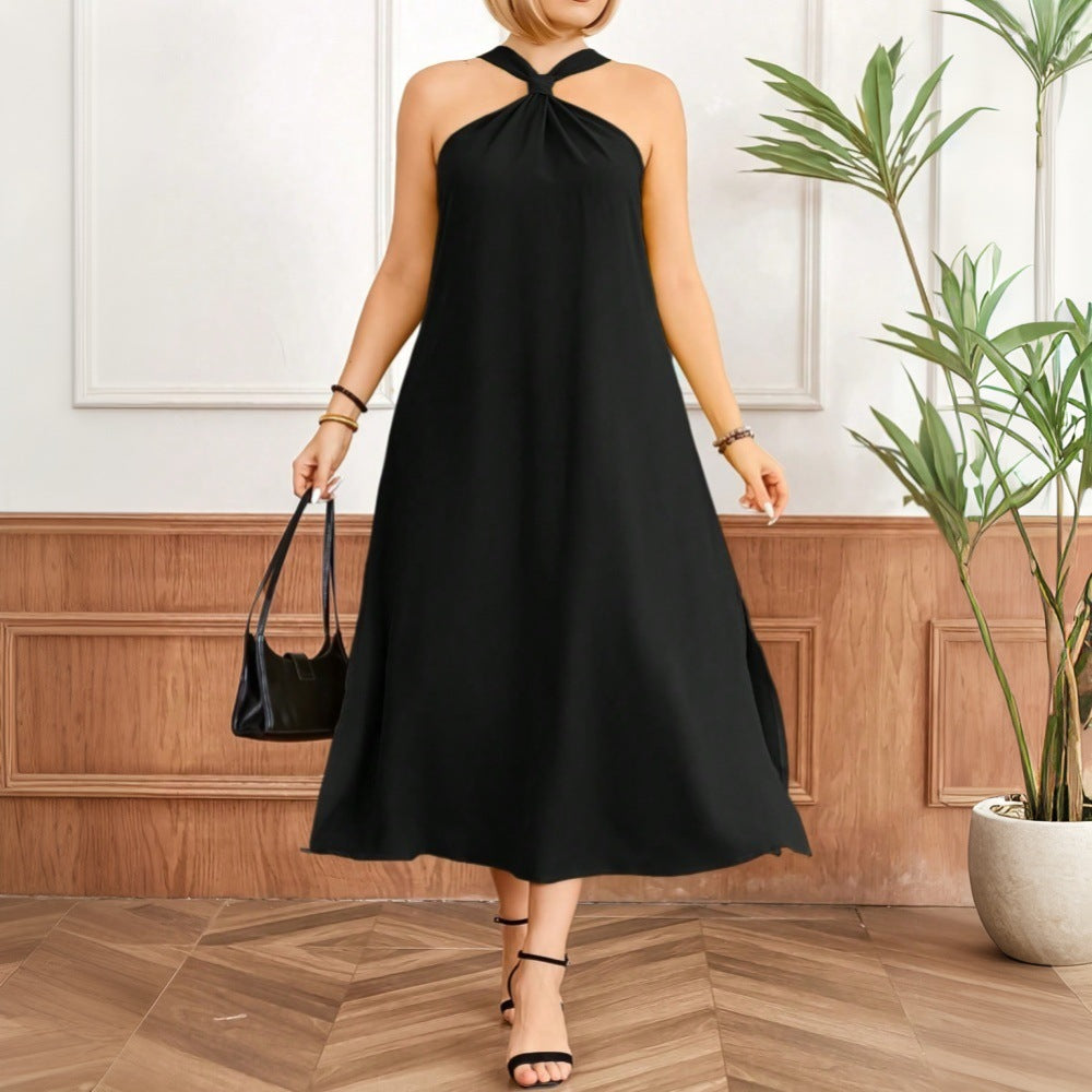 Damen Maxikleid mit elegantem Schlitz und knotenförmigem Halssaum Drune